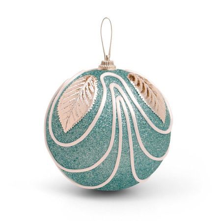Игрушка новогодняя на елку ШАР 10см Листок пластик голубой с серебром JC-15041 (216)