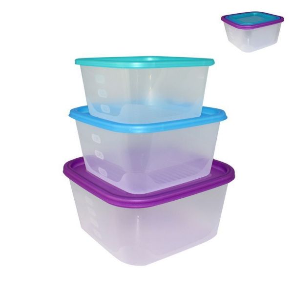 Набор контейнеров пищевых 3пр (2,6/1,7/1,1л) пластик Fusion квадратные микс (18)