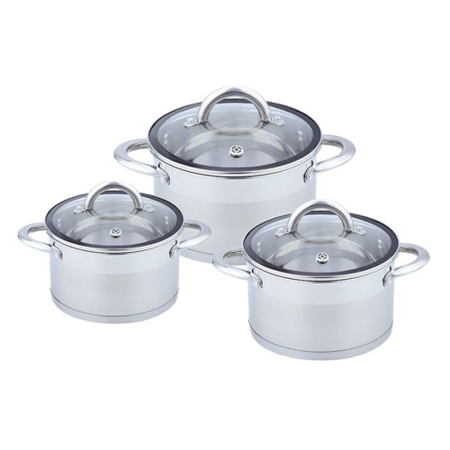 Набор посуды нерж.сталь 3пр (к.1,9/2,6/3,6л, стекл.крышки 16/18/20см) Premium DIANA BK-1619 (2)