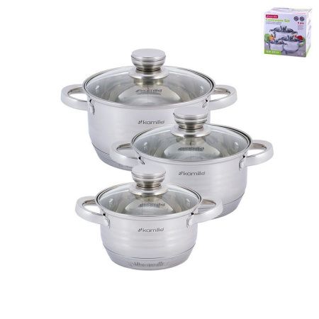 Набор кастрюль 3пр 1,5/2/3л нерж.сталь стекл.крышки 16/18/20см для всех видов плит арт.4915 (4)