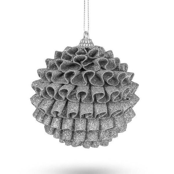 Игрушка новогодняя на елку ШАР 10см пластик ажурный серебряный JC-15018 (216)