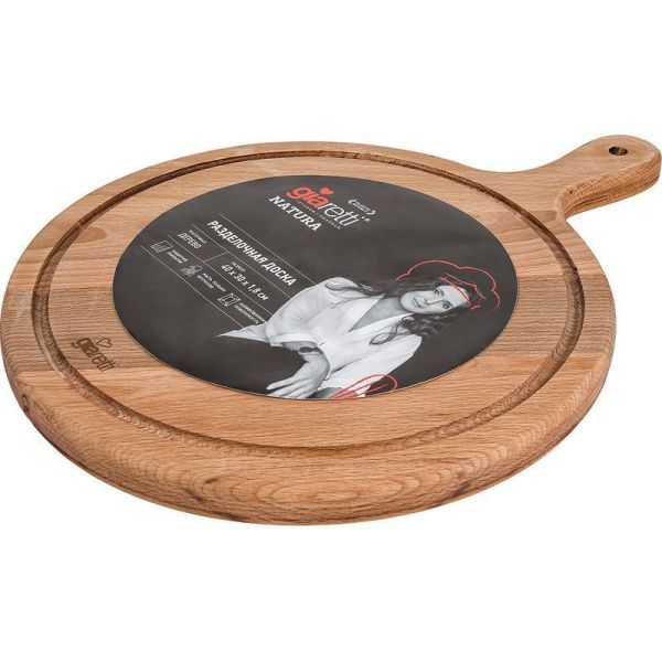 Доска разделочная 40*30*1,8см дерево Rosemary круглая с ручкой натуральный (8)