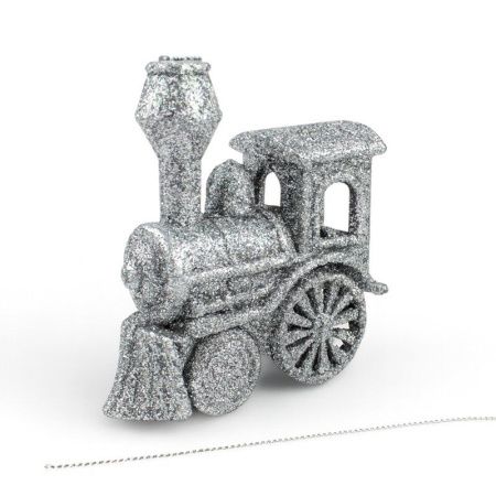 Игрушка новогодняя на елку ПАРОВОЗ 9*7см пластик серебро OSHR21-536/JC-16465 (1200)