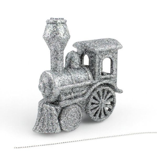 Игрушка новогодняя на елку ПАРОВОЗ 9*7см пластик серебро OSHR21-536/JC-16465 (1200)