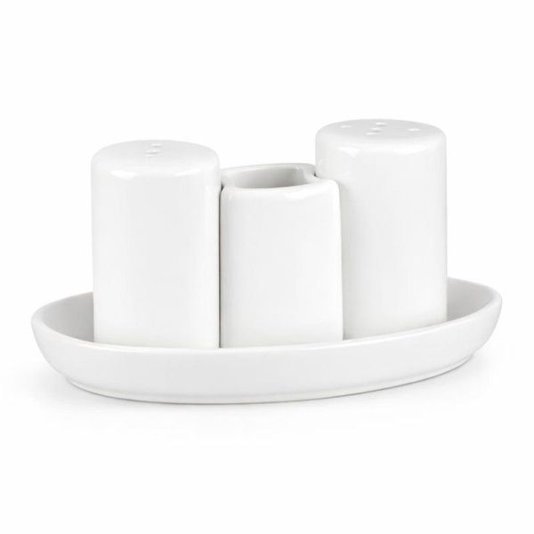 Набор для специй 3пр фарфор ЧАН ВЕЙВ КЛАССИК ИВОРИ овал. (соль, перец, зубочистки) LQ-QSP0009/2 фк0349 (60