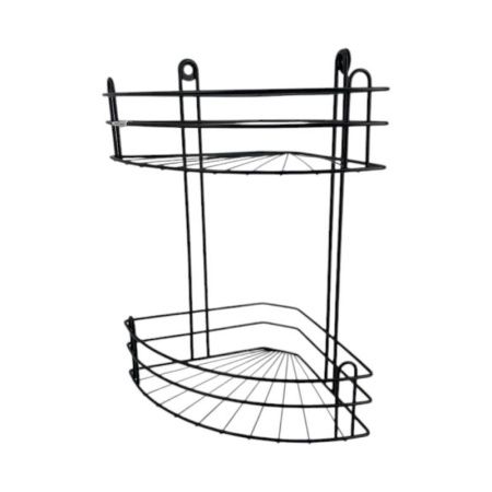 Полка угловая 2 ярусная глубокая радиальная металл краш.черная матовая с креплениями (вку-3.2.4 )(2)