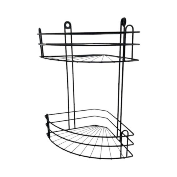 Полка угловая 2 ярусная глубокая радиальная металл краш.черная матовая с креплениями (вку-3.2.4 )(2)