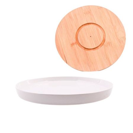 Блюдо сервировочное 33*3см фарфор на вращающейся бамбук.подставке LR60325 (12)