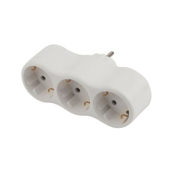 Разветвитель (тройник) пластик с заземлением со шторками 16А белый  SPх-3е-W ЭРА (10)