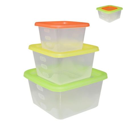 Набор контейнеров пищевых 3шт (0,63/0,33/0,15л) пластик Fusion квадратные микс (30)