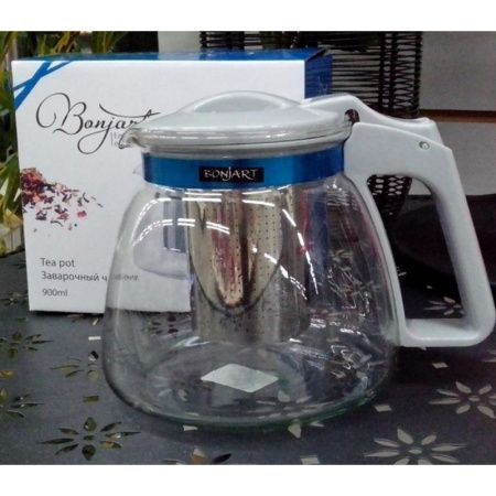 Чайник заварочный 1500мл стекло/пластик с мет.ситом белый (18)