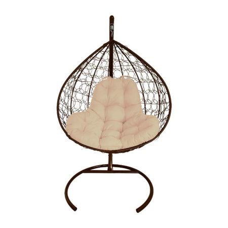 Кресло подвесное XL с ротангом 118*108*186см металл корич., бежевая подушка (max нагр. 120кг)
