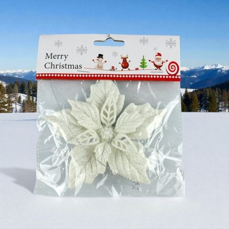 Игрушка новогодняя на елку ПУАНСЕТТИЯ 12см белая OSHR70-633/JC-16458 (1200)