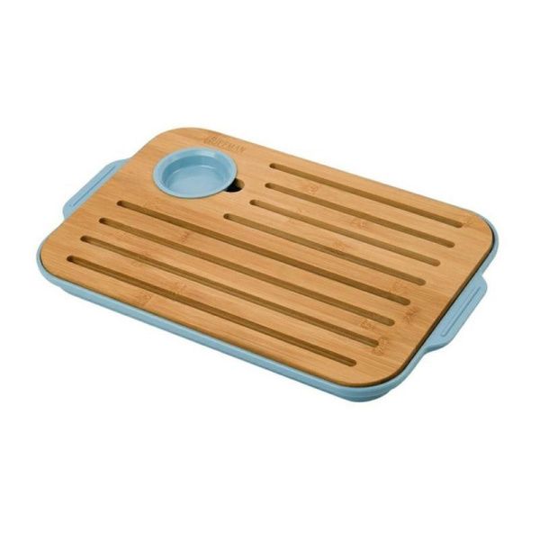 Доска разделочная 37*24*3см бамбук на подносе пластик голубой M04-036-B