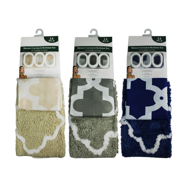Комплект для ванной 2пр штора и коврик 180*180/45*65см полиэстер mix (36)