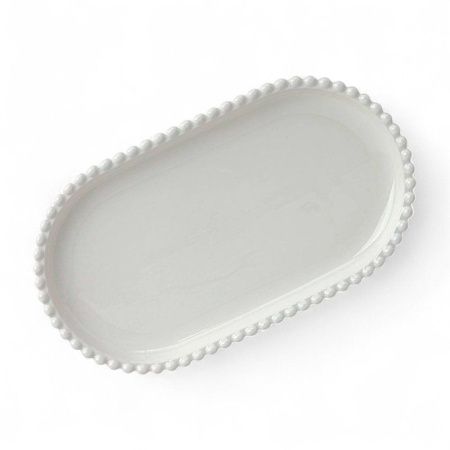 Блюдо овальное 35,5*22*3см керамика бусины белые (24)