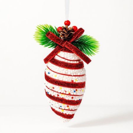 Игрушка новогодняя на елку СОСУЛЬКА 14*6см пенопласт/текстиль бисер FY2024-260/JC-16757 (480)