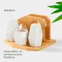 Набор для специй 4пр (солонка, перечница, салфетница, емкость д/зубочисток) фарфор на дерев подставк