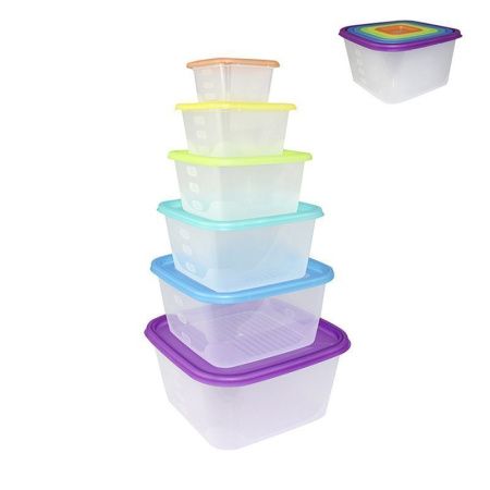 Набор контейнеров пищевых 6пр (2,6/1,7/1,1/0,63/0,33/0,15л) пластик Fusion квадратные микс (18)