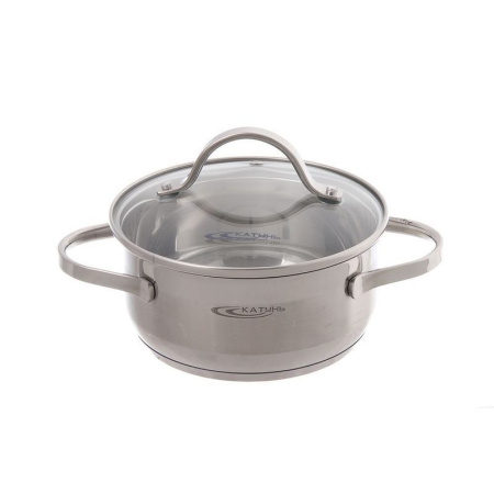 Кастрюля 1,6л нерж.сталь АЛЬТА стекл.крышка d16см толщина стенок 0,5мм индукция КТ-SET-005-16 (8)