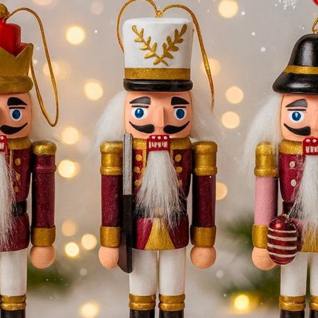 Игрушки новогодние на елку ЩЕЛКУНЧИК набор 3шт 12,5*3,5см дерево JC-16366 (130)