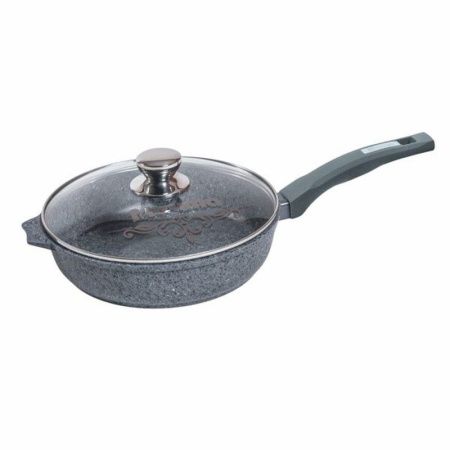 Сковорода 24см алюминий АП PREMIUM GREY с несъемной ручкой стекл.крышка (10)