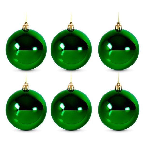 Игрушки новогодние на елку ШАР набор 6шт 10см пластик глянец зеленый (24)