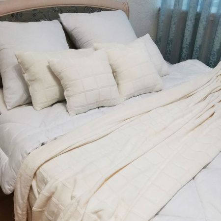 Плед 150*200 фланель ДомВелл рис. Клетка молочная