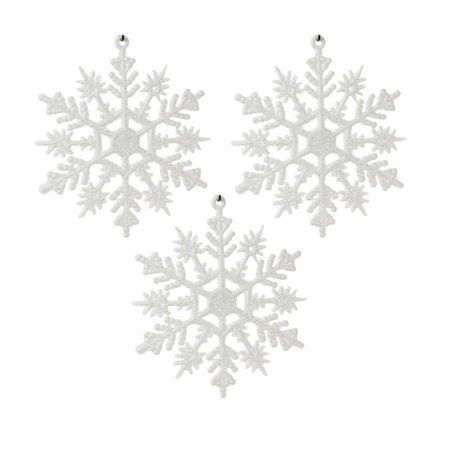 Игрушки новогодние на елку СНЕЖИНКИ набор 3шт 10см пластик белые JC-16749 (2000)