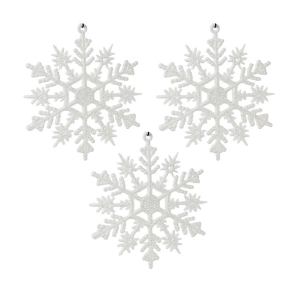 Игрушки новогодние на елку СНЕЖИНКИ набор 3шт 10см пластик белые JC-16749 (2000)