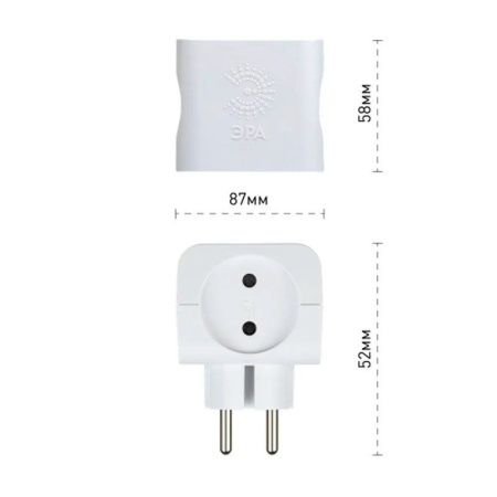 Разветвитель на 4 розетки пластик без заземления 16А белый  SP-4-W ЭРА (10)