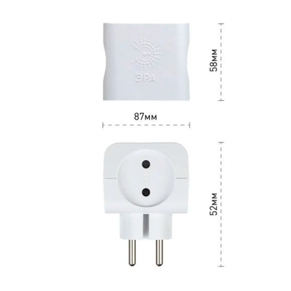 Разветвитель на 4 розетки пластик без заземления 16А белый  SP-4-W ЭРА (10)