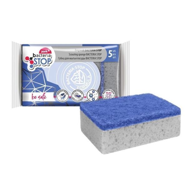 Губка для посуды антибактериальная 5шт поролон Bacteria Stop YORK (20)
