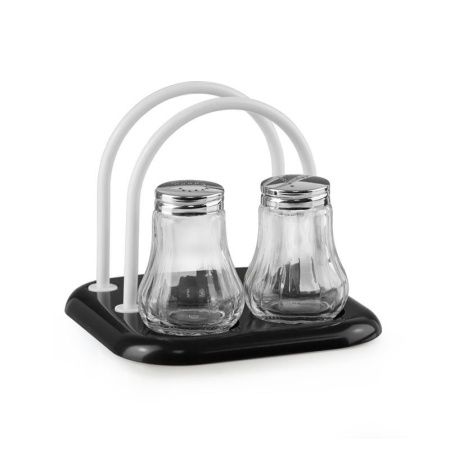 Набор для специй 2пр стекло (соль,перец) + салфетница на пласт.подставке [129-2]