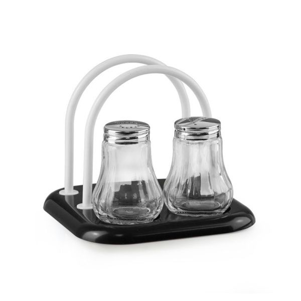 Набор для специй 2пр стекло (соль,перец) + салфетница на пласт.подставке [129-2]