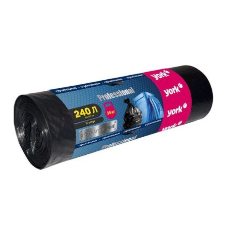 Пакеты для мусора 240л/10шт 45мкм полиэтилен строительные прочные YORK (8)