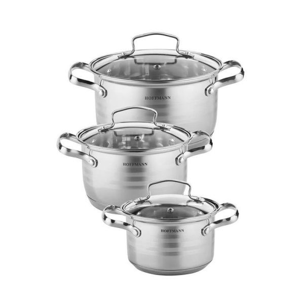 Набор кастрюль 3шт 2,1/3,1/4,1л нерж.сталь стекл.крышки 16/18/20см 5-ти сл.капс.дно (4)