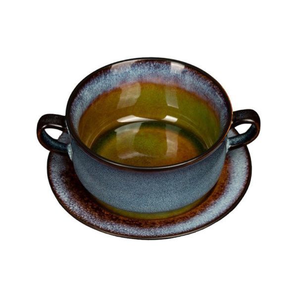 Бульонница с блюдцем 400мл фарфор VERDE сине-зеленый [HL935880+HL935890] (6)