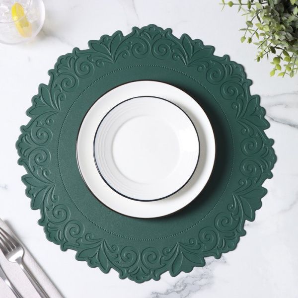 Салфетки сервировочные набор 4шт 37,5см ПВХ экокожа Элоиза зеленый (75)