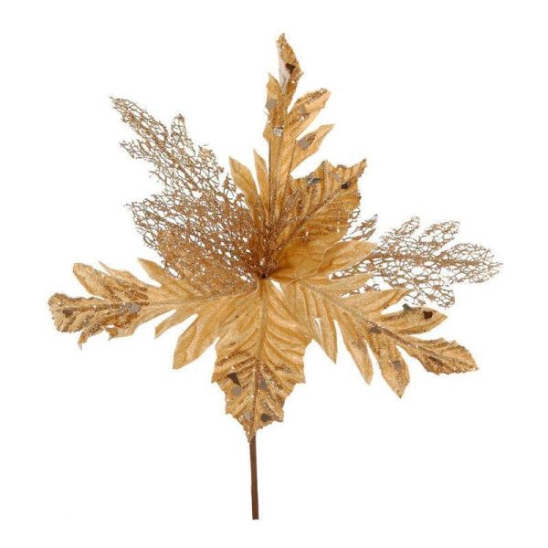 Декор новогодний Цветок Пуансеттия золото 27*27*34см (72/360)