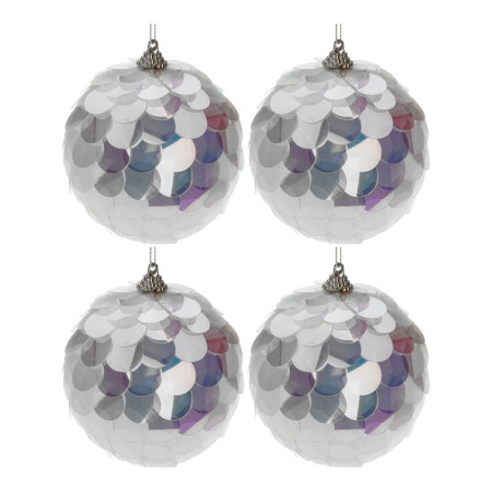 Игрушки новогодних на елку ШАР набор 4шт 7см пайетки серебро JC-16667 (126)