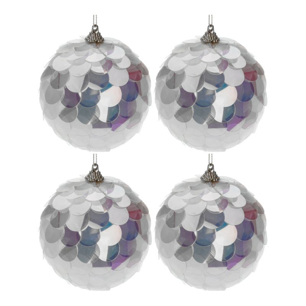 Игрушки новогодних на елку ШАР набор 4шт 7см пайетки серебро JC-16667 (126)