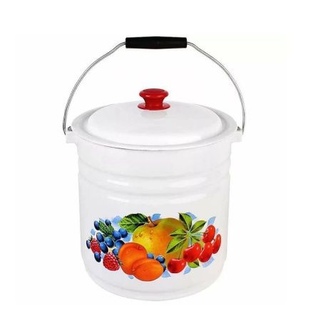 Ведро 12л эмаль белое  с крышкой с рис. 41204-242/6-У (2)