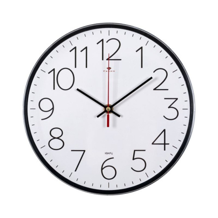 Часы настенные 25см пластик РУБИН Классика основание черное (10)
