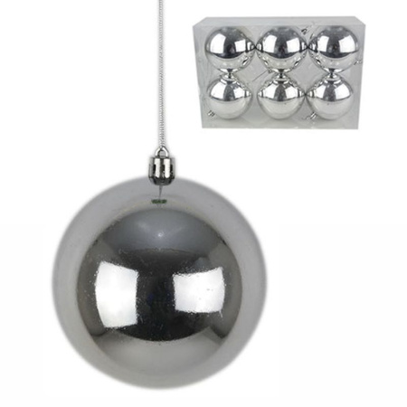 Игрушки новогодние на елку ШАР набор 6шт 10см пластик блестящий (серебро) (24)
