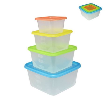 Набор контейнеров пищевых 4пр (1,1/0,63/0,33/0,15л) пластик Fusion квадратные микс (40)