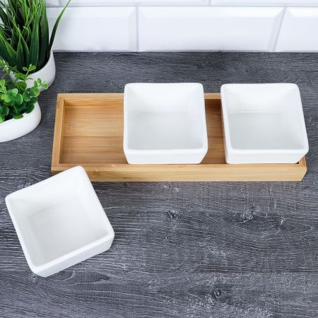 Менажница 4 секции 220мл керамика/дерево KT010 (24)