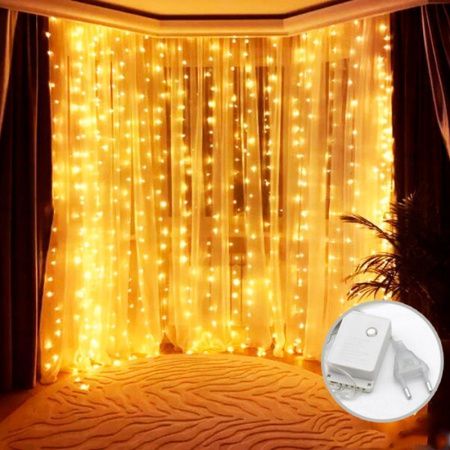 Гирлянда светодиодная Занавес 3*2м 240LED 8 режимов теплый белый GN14 (50)