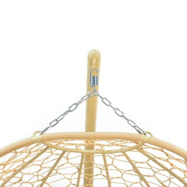 Кресло подвесное ДОБРЫНЯ Home с ротангом 180*145*190см металл бежевое,корич.подушка (max нагр.200кг)