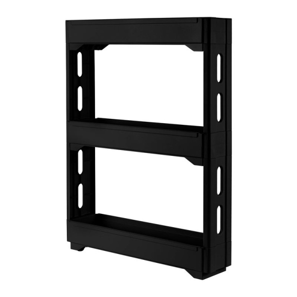 Этажерка прямая 3 секции 53,7*13,8*71см пластик KeeРlex Black на колесиках узкая (3)
